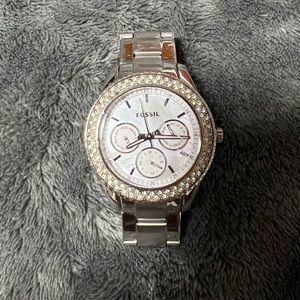 Fossil Silver Diamond Face Watch